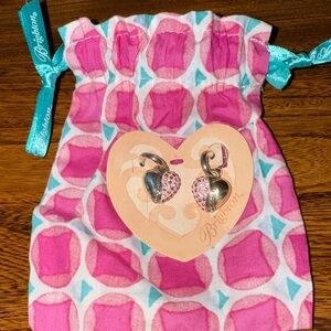 Brighton Pink Crystal Heart Drop Earrings with Turquoise Ribbon Pouch
